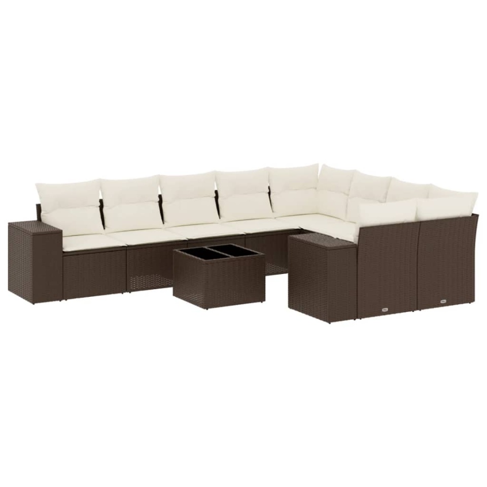 Set canapele de grădină cu perne, 10 piese, maro, poliratan - 1 | YEO