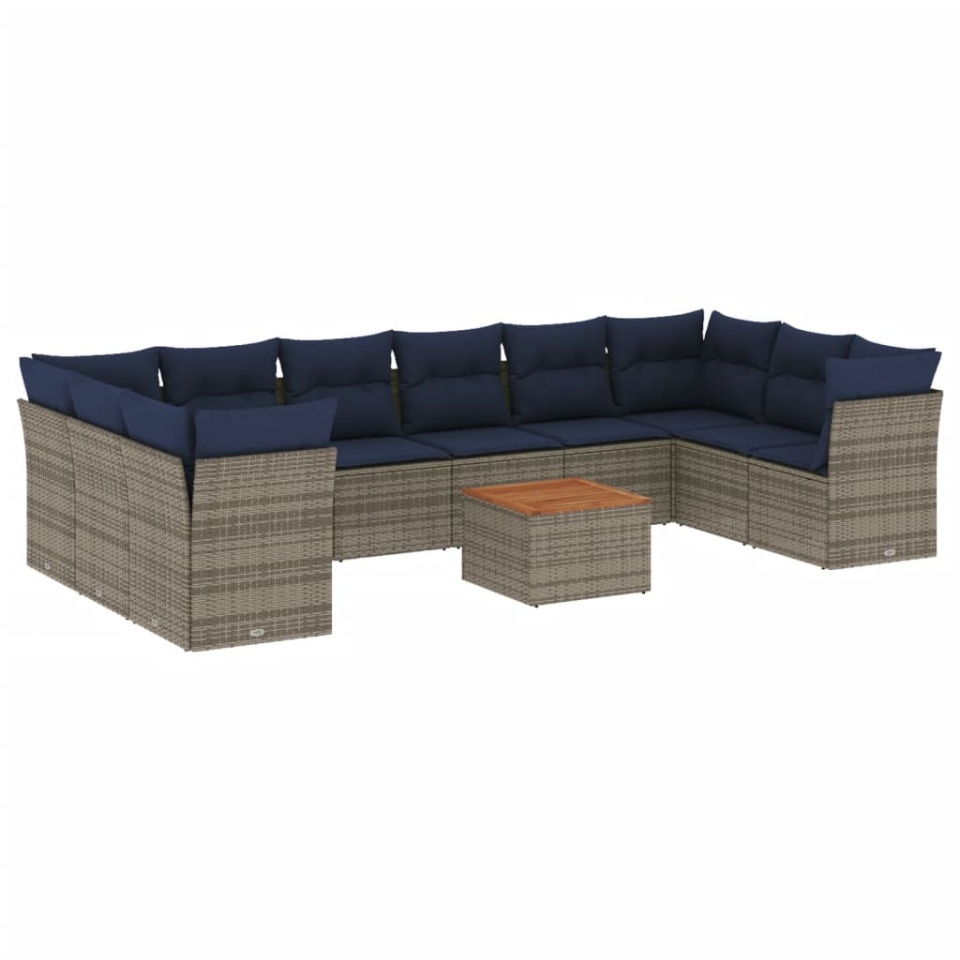 Set canapele de grădină cu perne, 11 piese, gri, poliratan - 1 | YEO