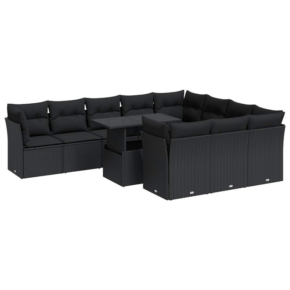 Set canapele de grădină cu perne, 11 piese, negru, poliratan - 1 | YEO