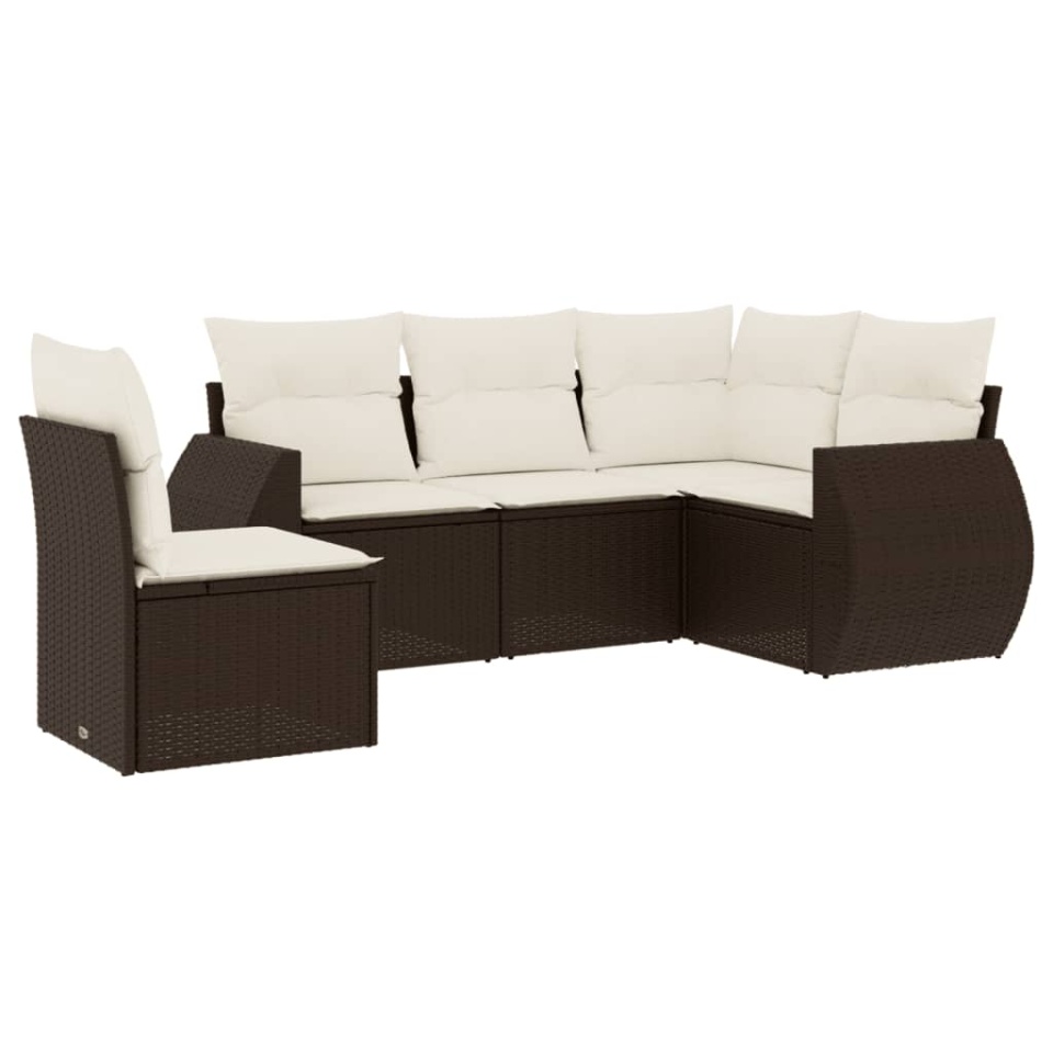 Set canapele de grădină cu perne, 5 piese, maro, poliratan - 1 | YEO