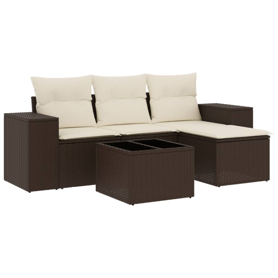 Set canapele de grădină cu perne, 5 piese, maro, poliratan - 1 | YEO