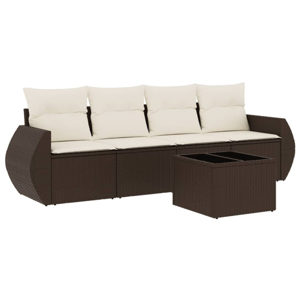 Set canapele de grădină cu perne, 5 piese, maro, poliratan - 1 | YEO