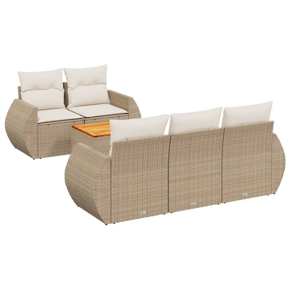 Set canapele de grădină cu perne, 6 piese, bej, poliratan - 1 | YEO