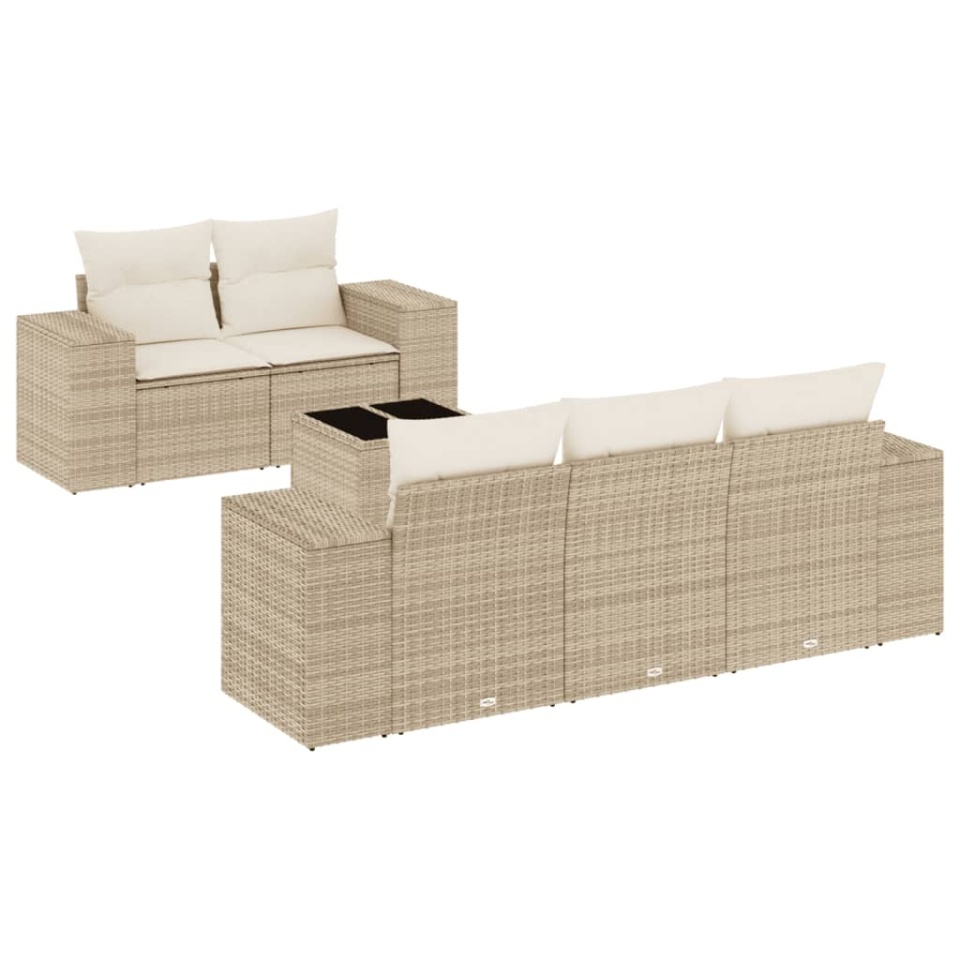 Set canapele de grădină cu perne, 6 piese, bej, poliratan - 1 | YEO