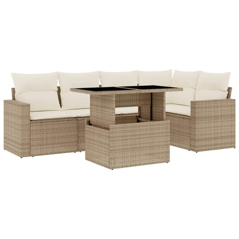 Set canapele de grădină cu perne, 6 piese, bej, poliratan - 1 | YEO