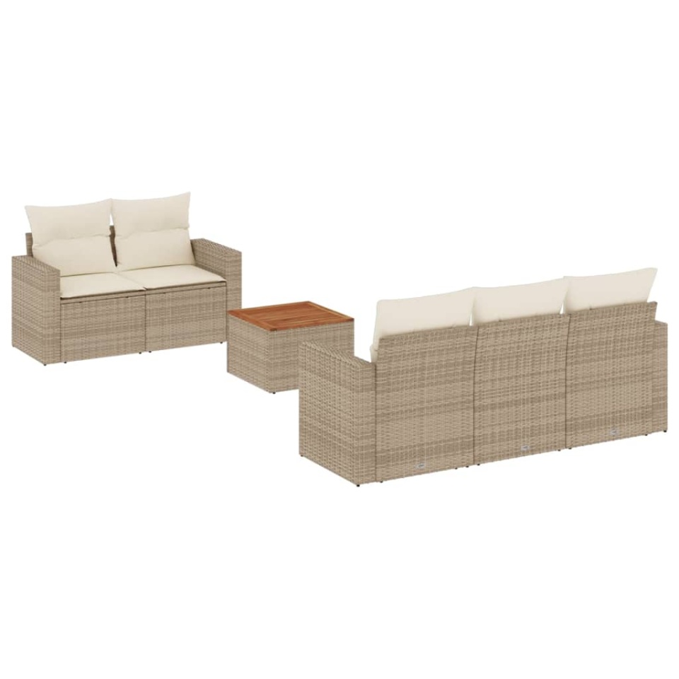 Set canapele de grădină cu perne, 6 piese, bej, poliratan - 1 | YEO