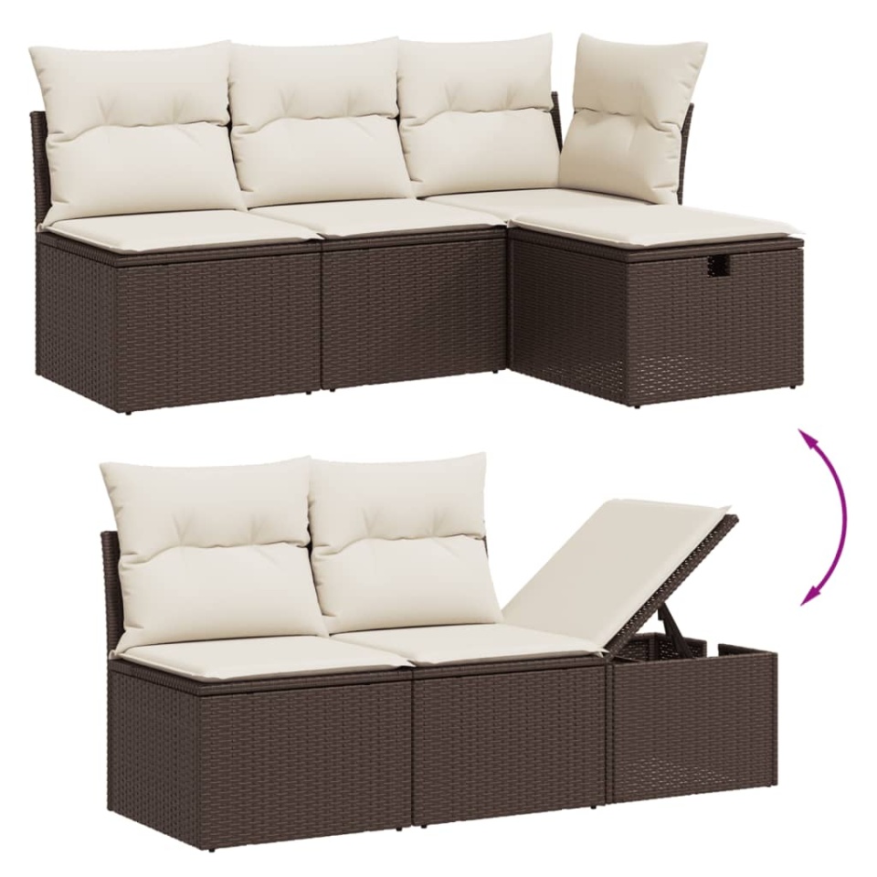 Set canapele de grădină cu perne, 6 piese, maro, poliratan - 2 | YEO