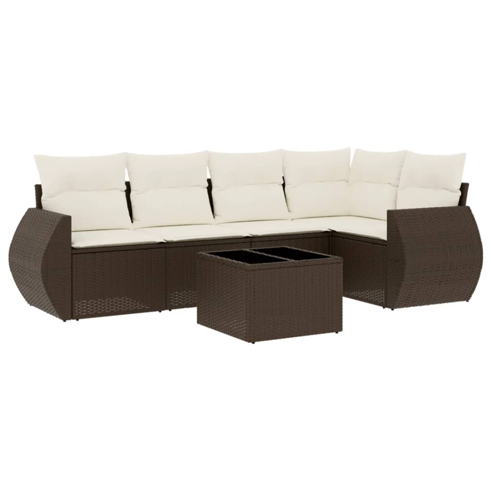 Set canapele de grădină cu perne, 6 piese, maro, poliratan - 1 | YEO