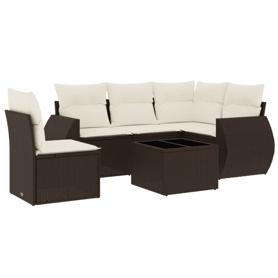 Set canapele de grădină cu perne, 6 piese, maro, poliratan - 1 | YEO