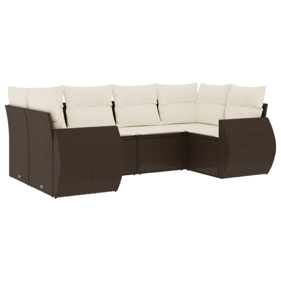 Set canapele de grădină cu perne, 6 piese, maro, poliratan - 1 | YEO