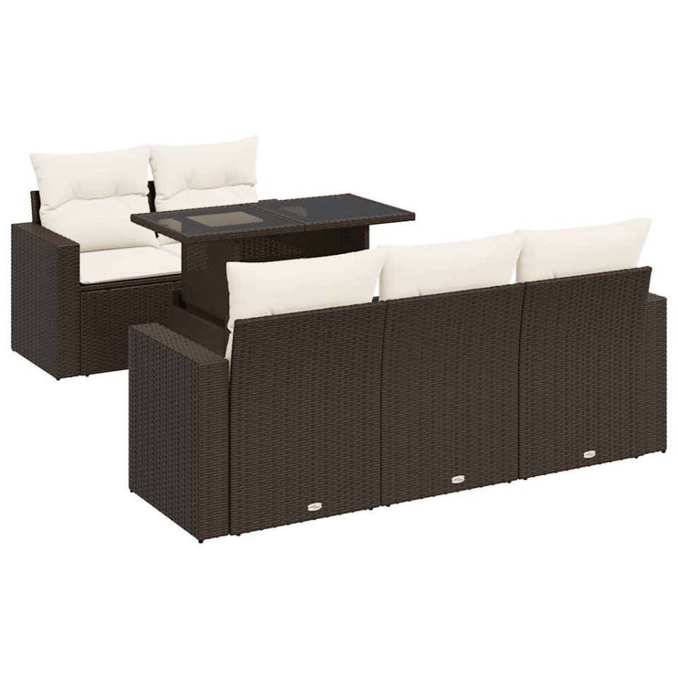 Set canapele de grădină cu perne, 6 piese, maro, poliratan - 1 | YEO