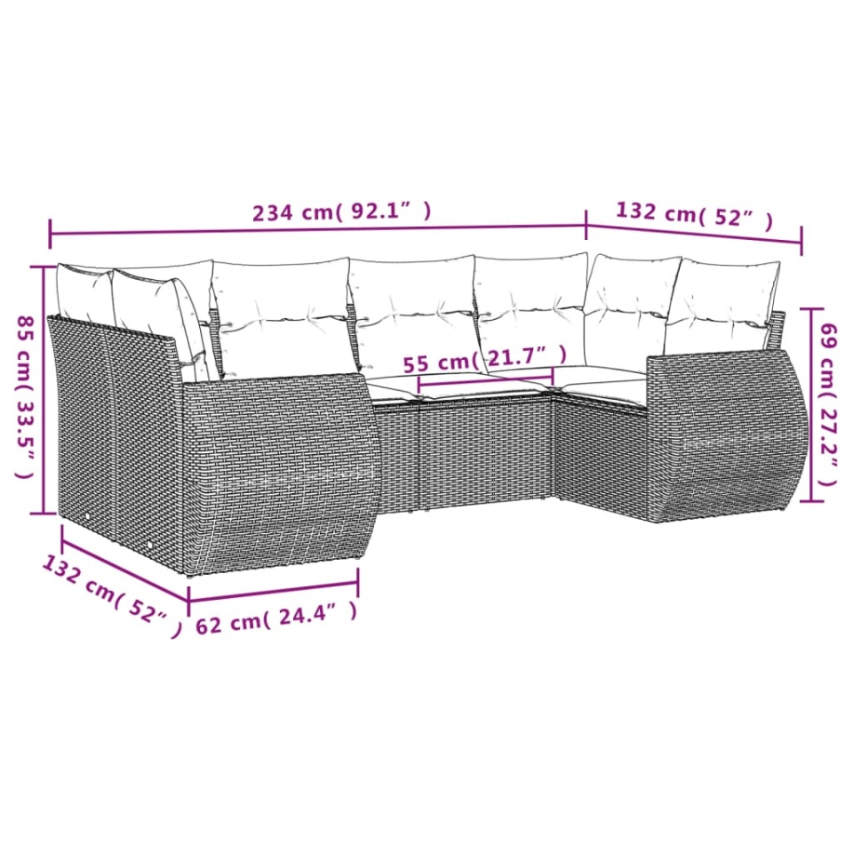 Set canapele de grădină cu perne, 6 piese, maro, poliratan - 2 | YEO