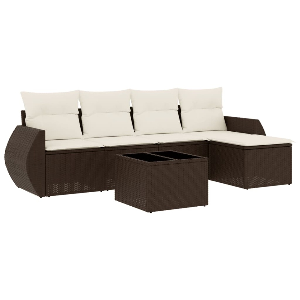 Set canapele de grădină cu perne, 6 piese, maro, poliratan - 1 | YEO