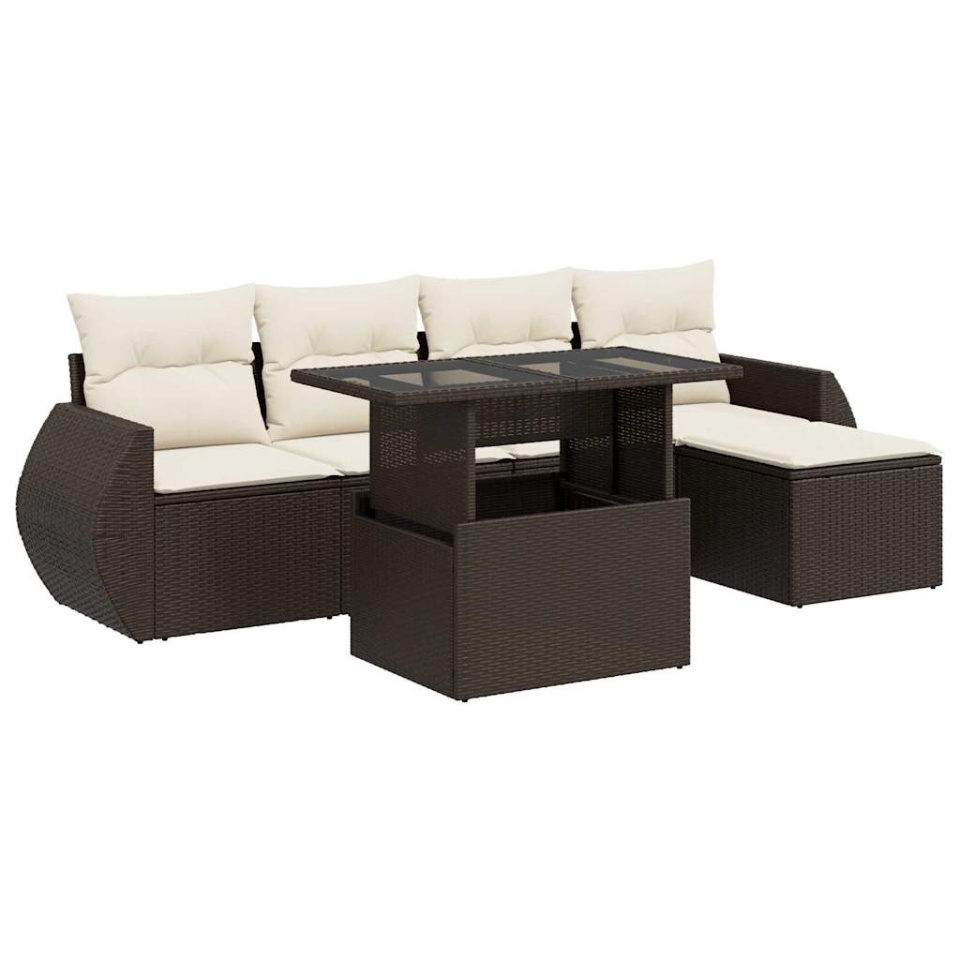 Set canapele de grădină cu perne, 6 piese, maro, poliratan - 1 | YEO