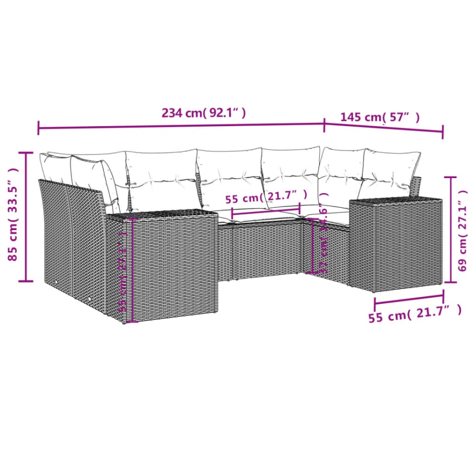 Set canapele de grădină cu perne, 6 piese, maro, poliratan - 2 | YEO
