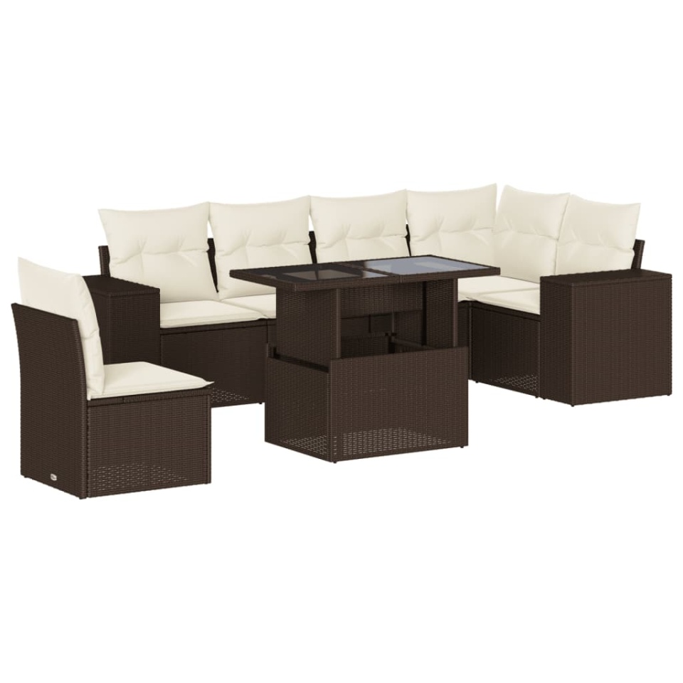 Set canapele de grădină cu perne, 7 piese, maro, poliratan - 1 | YEO
