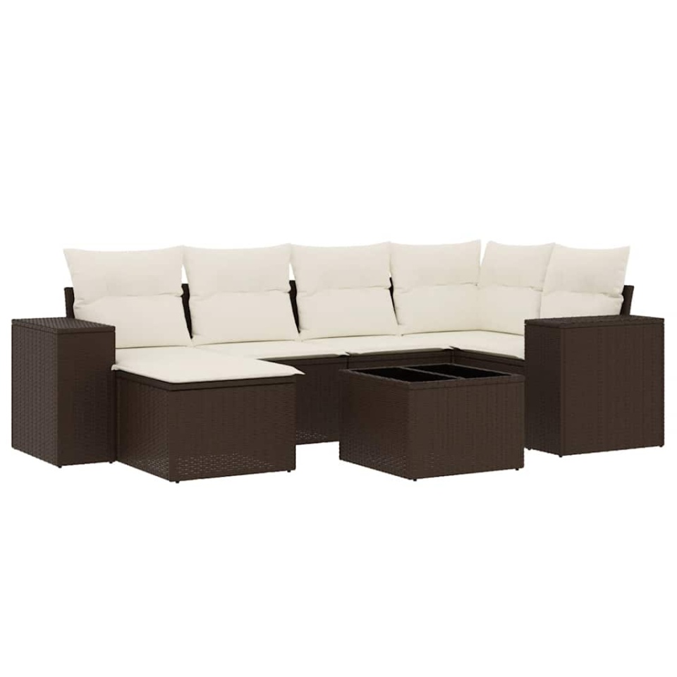 Set canapele de grădină cu perne, 7 piese, maro, poliratan - 1 | YEO
