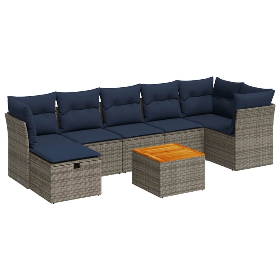 Set canapele de grădină cu perne, 8 piese, gri, poliratan - 1 | YEO