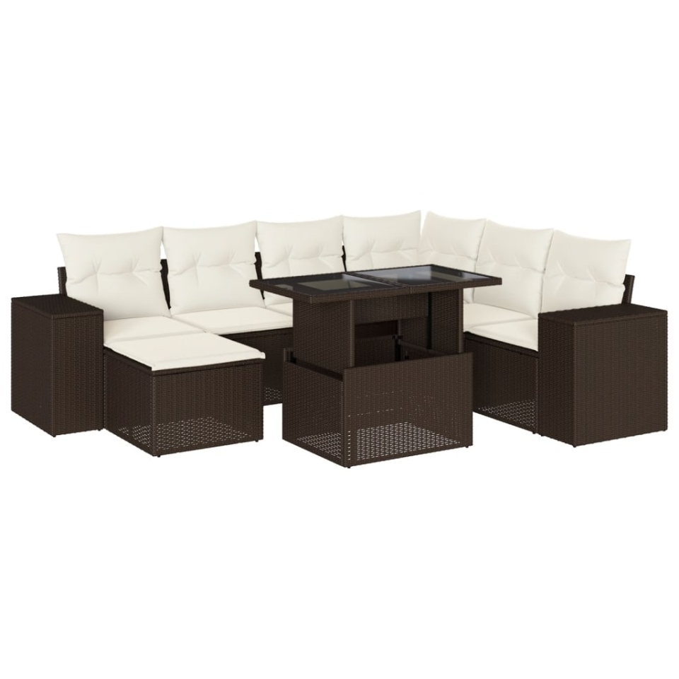 Set canapele de grădină cu perne, 8 piese, maro, poliratan - 1 | YEO