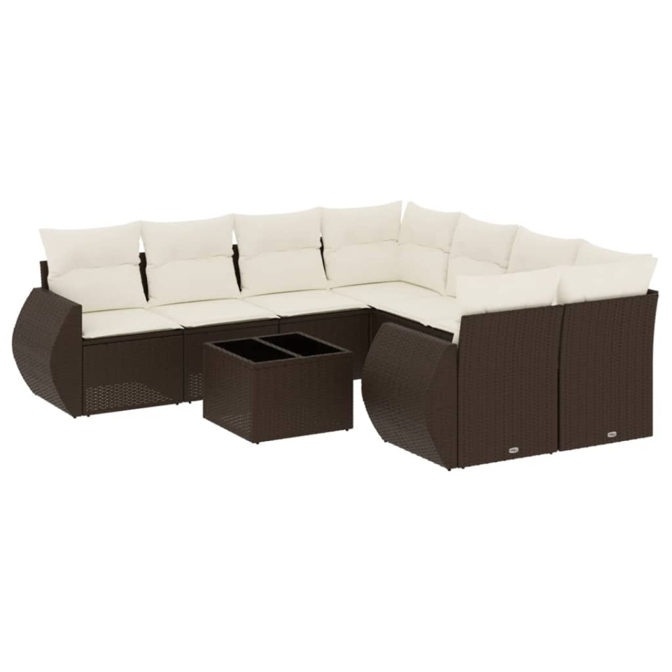 Set canapele de grădină cu perne, 9 piese, maro, poliratan - 1 | YEO