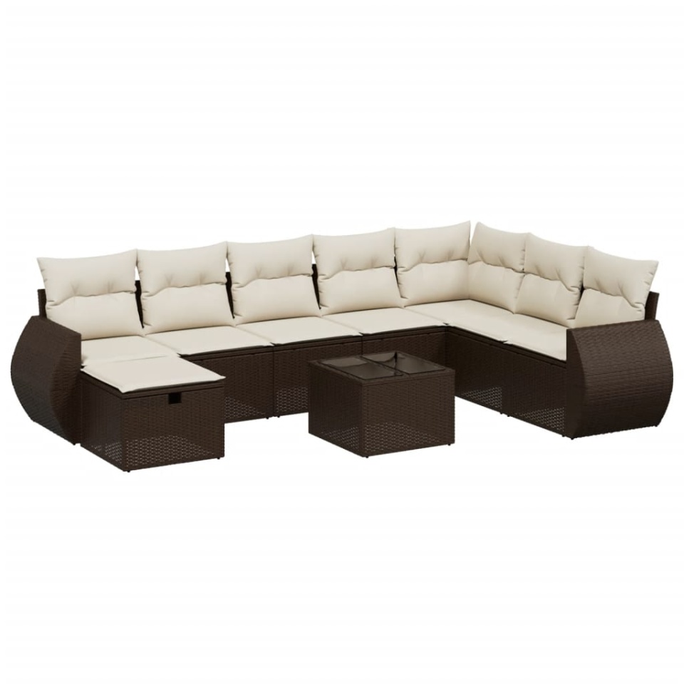 Set canapele de grădină cu perne, 9 piese, maro, poliratan - 1 | YEO