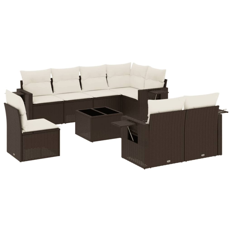 Set canapele de grădină cu perne, 9 piese, maro, poliratan - 1 | YEO