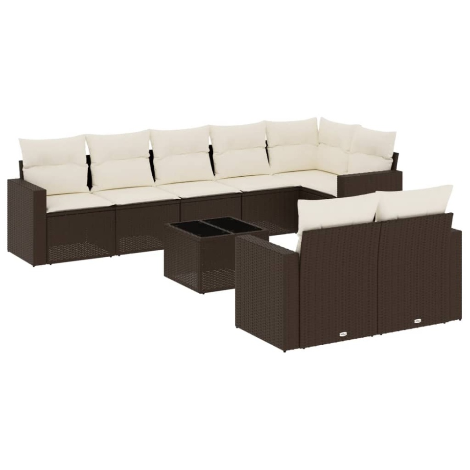 Set canapele de grădină cu perne, 9 piese, maro, poliratan - 1 | YEO