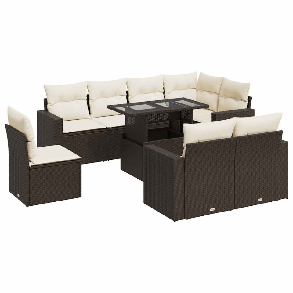 Set canapele de grădină cu perne, 9 piese, maro, poliratan - 1 | YEO