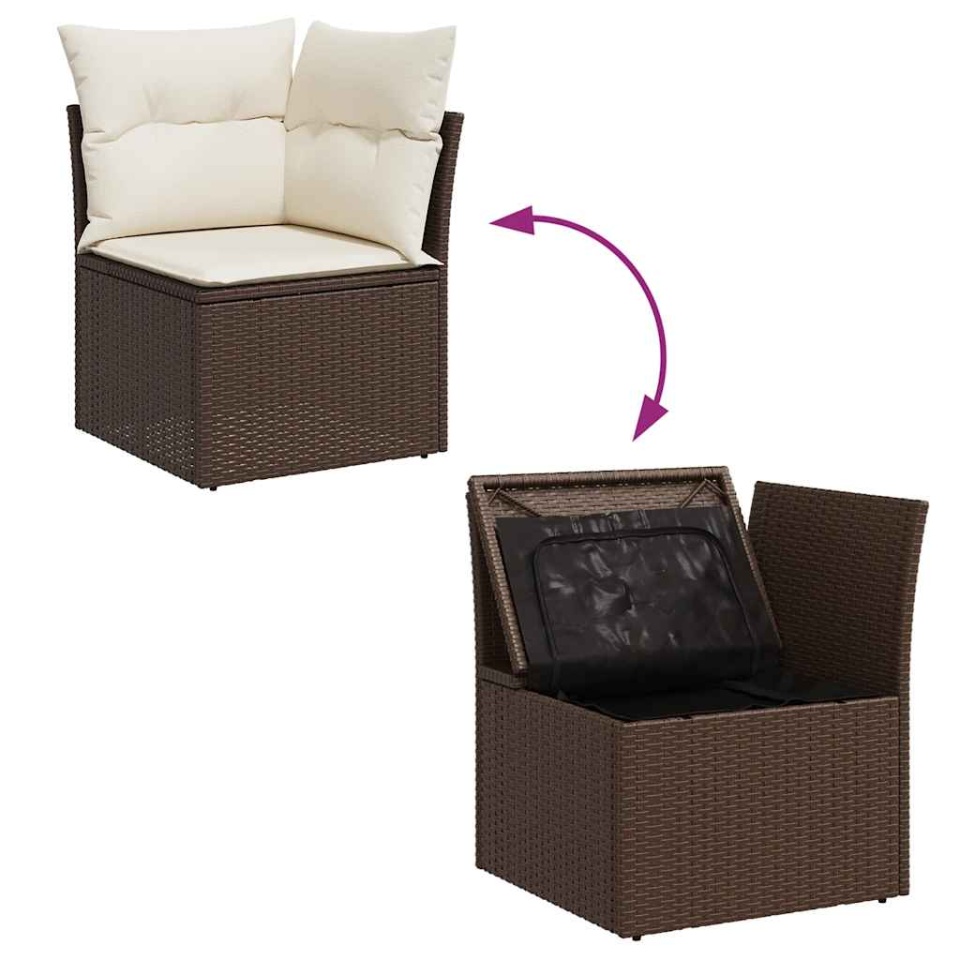 Set canapele de grădină cu perne, 9 piese, maro, poliratan - 3 | YEO