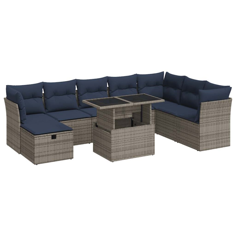 Set canapele grădină cu perne 9 piese gri poliratan/lemn acacia - 1 | YEO