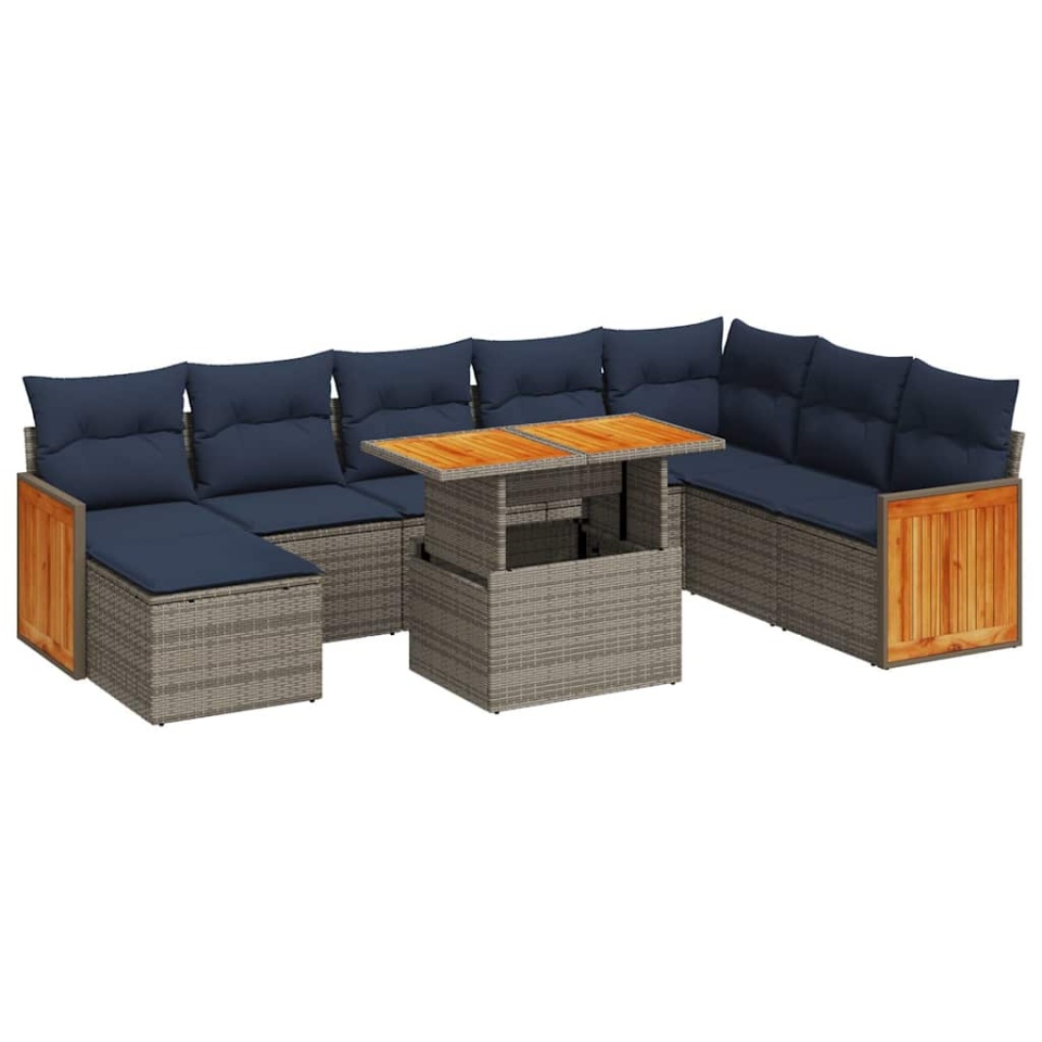 Set canapele grădină perne 11 piese, gri, poliratan/lemn acacia - 1 | YEO