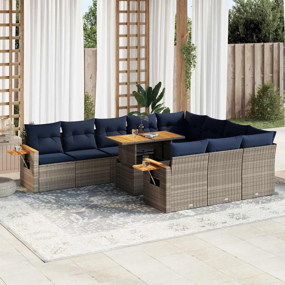 Set canapele grădină perne 11 piese, gri, poliratan/lemn acacia