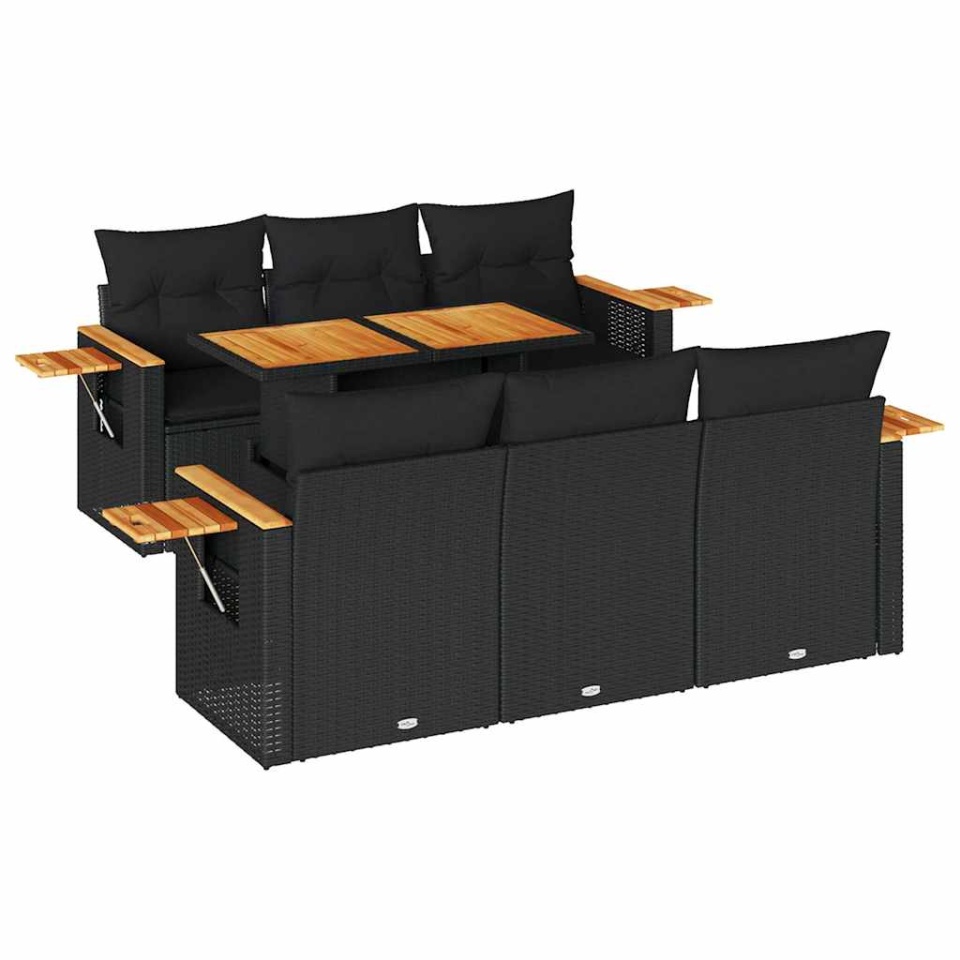 Set canapele grădină perne 7 piese negru, poliratan/lemn acacia - 1 | YEO