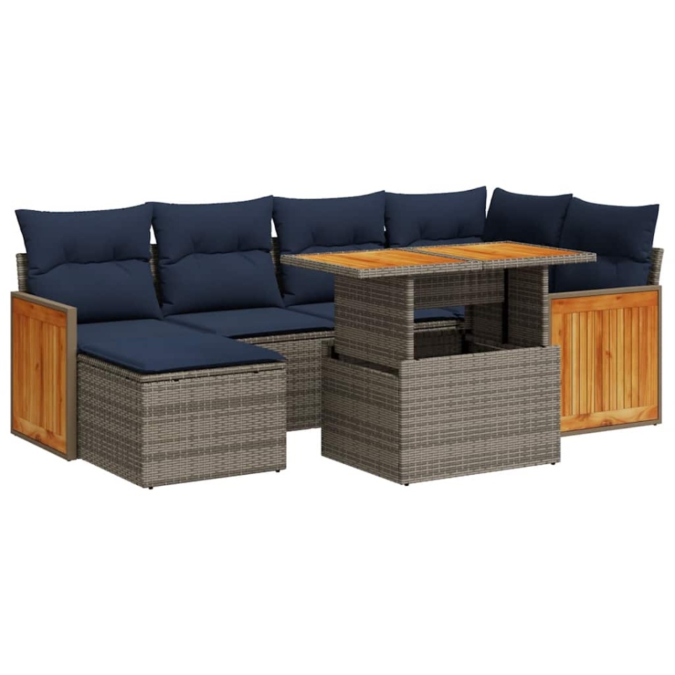 Set canapele grădină perne 7 piese negru, poliratan/lemn acacia - 1 | YEO