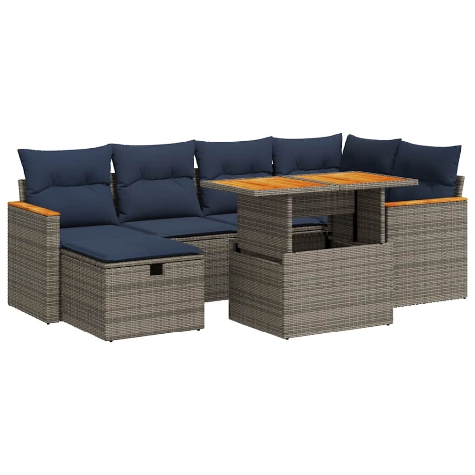 Set canapele grădină perne 7 piese negru, poliratan/lemn acacia - 1 | YEO