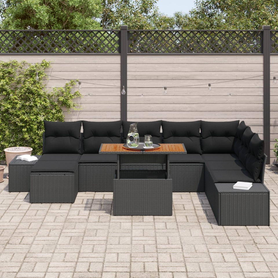 Set canapele grădină Set 9 Negru Ratan Set mese grădină 9 piese - 2 | YEO