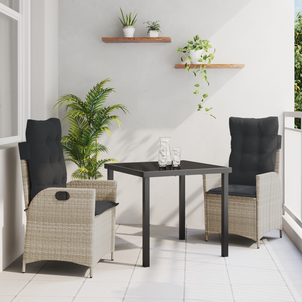 Set de 2 Gri deschis, Antracit Rattan PE, Oțel Vopsit Electrostatic