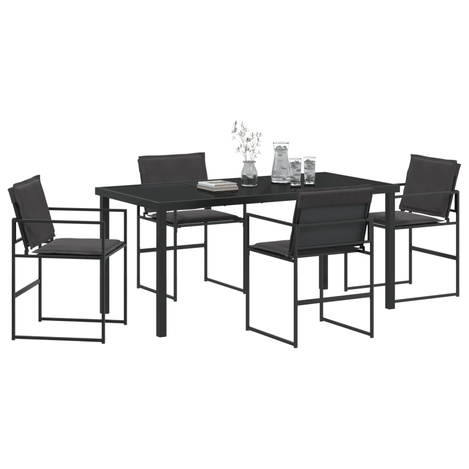 Set de 5 Piese pentru Dining în Grădină cu Pernițe Negru Textilene și Oțel - 2 | YEO