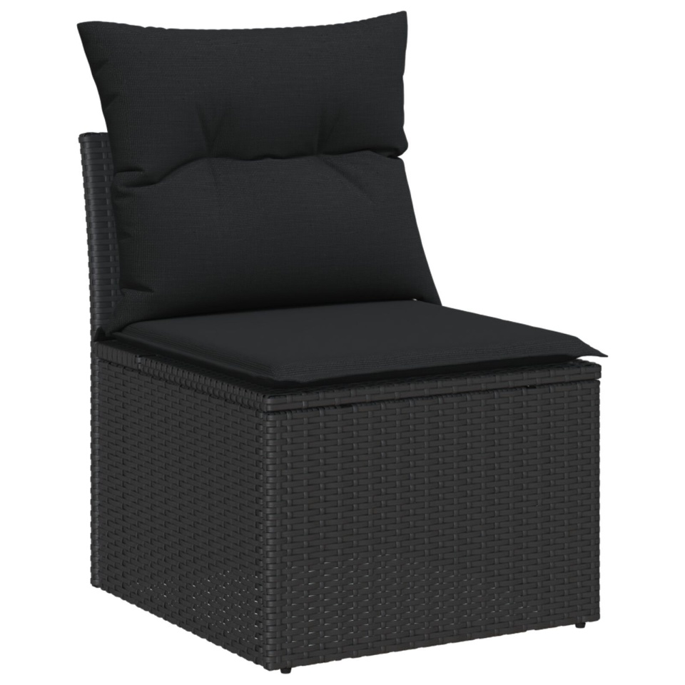 Set de 8 Piese de Sofa de Grădină cu Perne Negru Poliratan, Sofa de Grădină cu 2 Locuri cu Perne Negru Poliratan - 3 | YEO