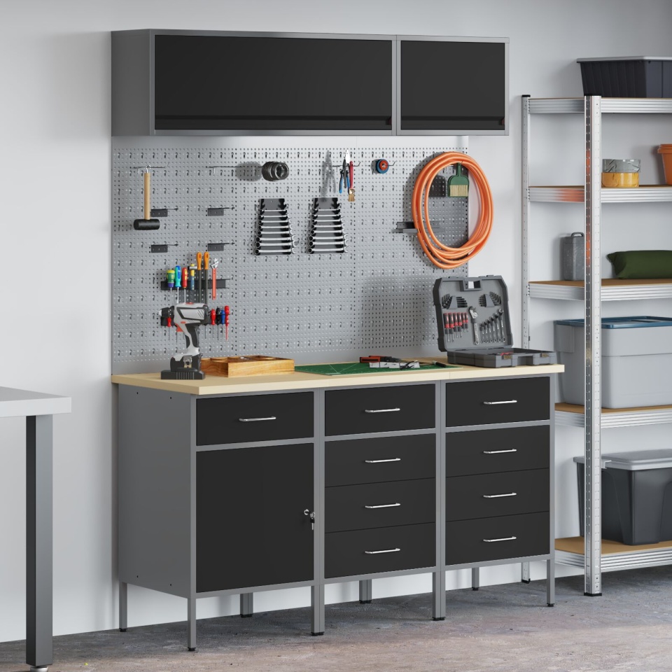 Set de banc de lucru vitaXL 8 piese Oțel negru