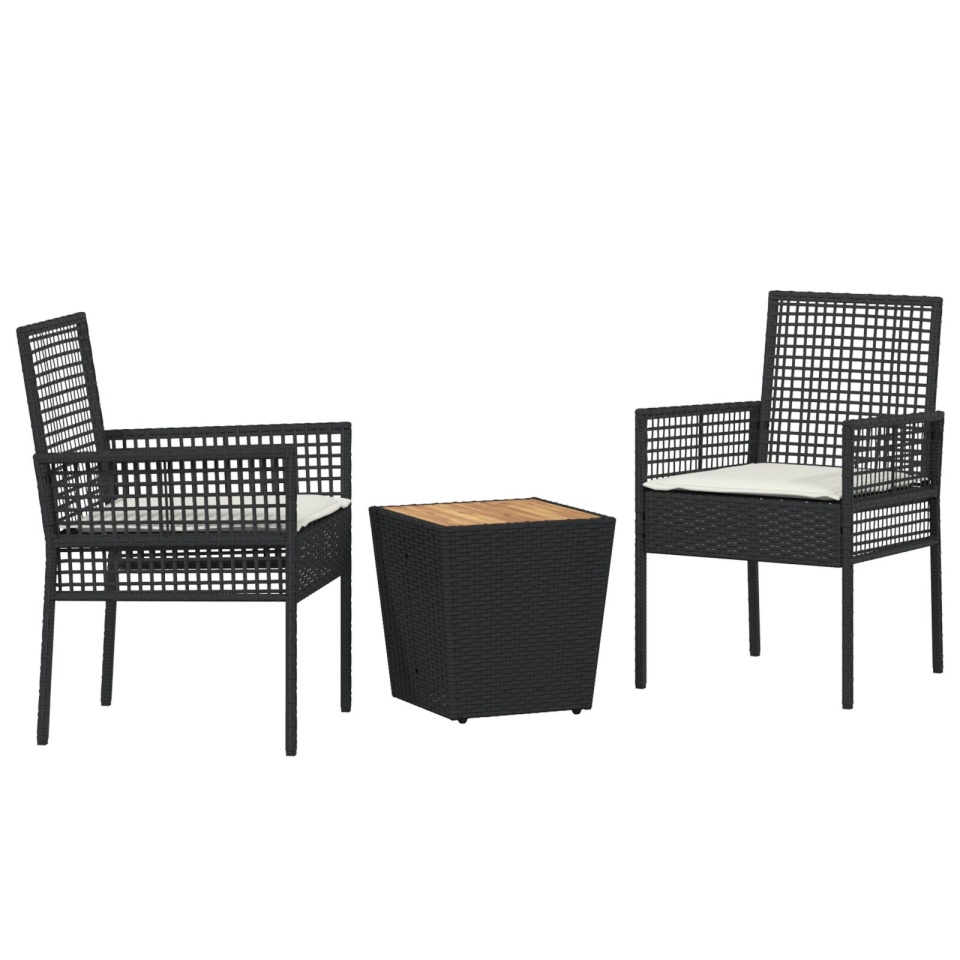 Set de bistrou de grădină 3 piese cu perne Negru Poliratan - 1 | YEO
