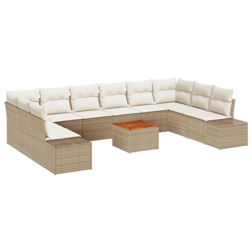 Set de canapea 11 Piese cu Perne Bej Ratan Poli Acacia - 1 | YEO