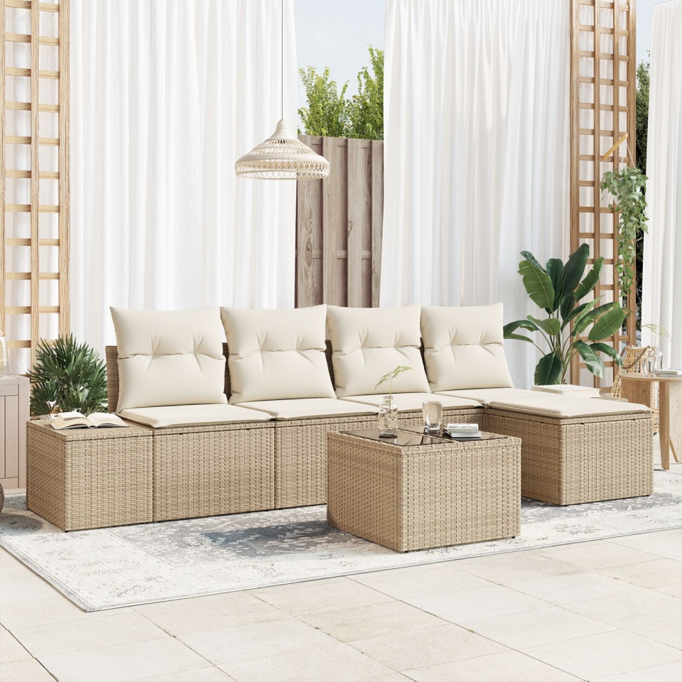 Set de canapea de grădină cu perne Brown Poly Rattan