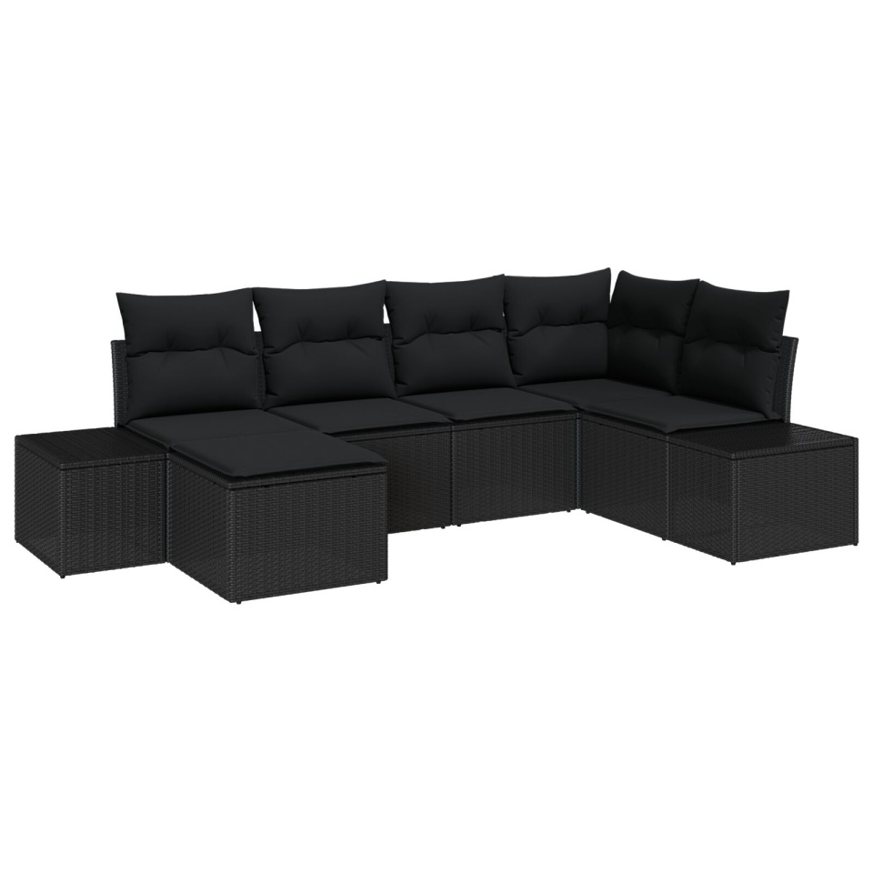 Set de Canapea de Grădină Set de 6 Negru Poliratan, Poliester - 1 | YEO