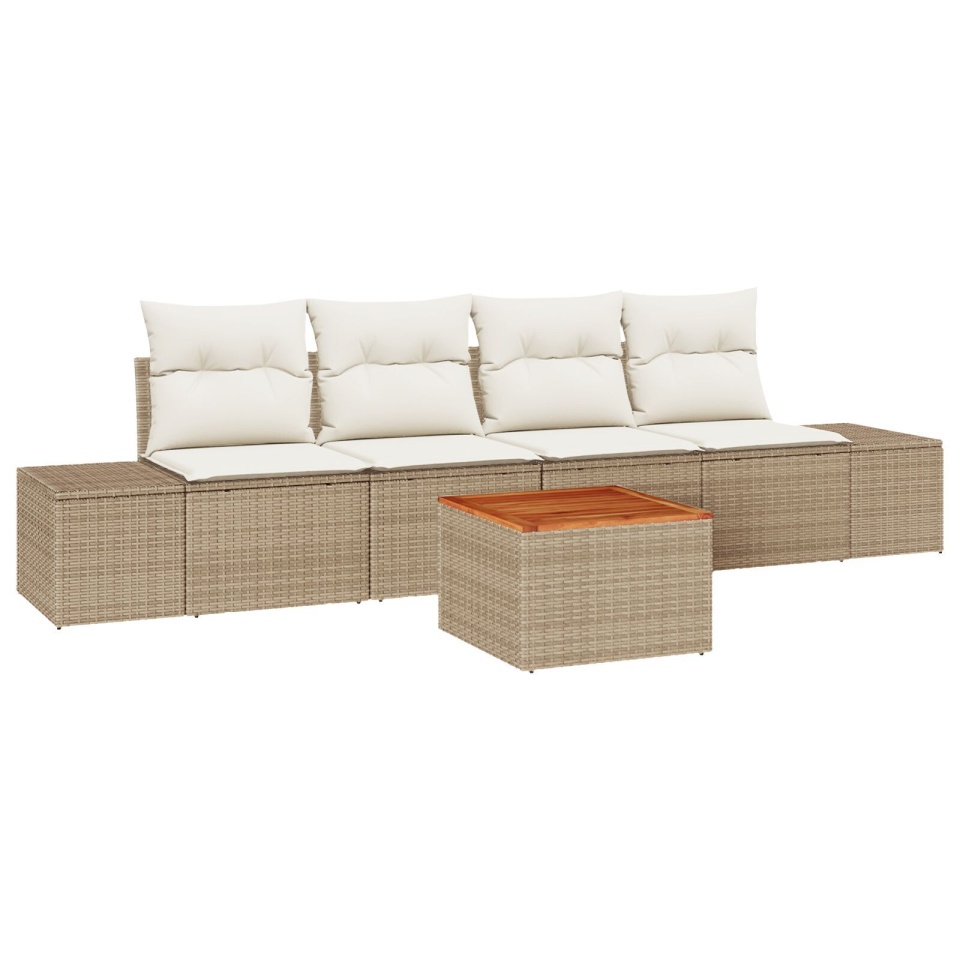 Set de canapea în grădină 5 piese cu perne Bej Ratan Acacia - 1 | YEO