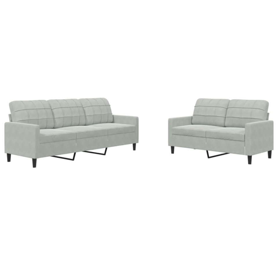 Set de canapele cu perne, 2 piese, gri deschis, catifea - 1 | YEO