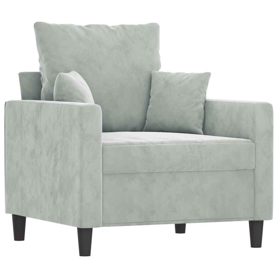 Set de canapele cu perne, 3 piese, gri deschis, catifea - 2 | YEO