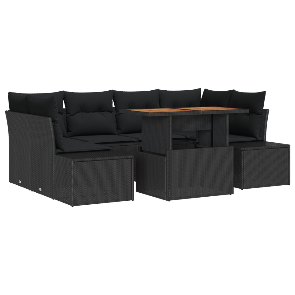 Set de Canapele pentru Grădină Set de 7 Negru Ratan Poli - 1 | YEO