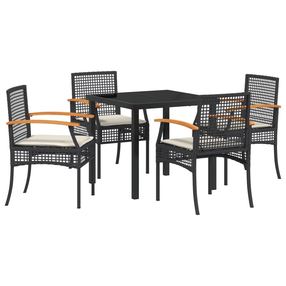Set de Dining de Grădină 5 Piese cu Perne Negru Poliratan - 1 | YEO
