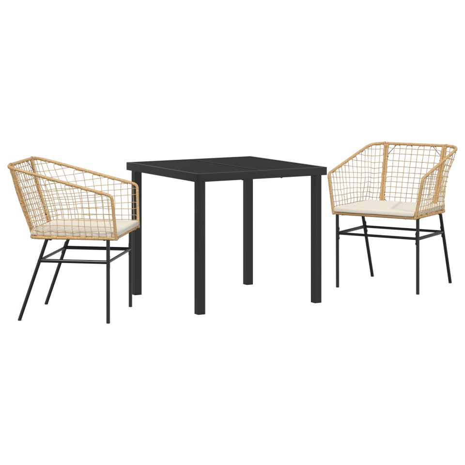 Set de dining de grădină cu 3 piese cu perne, maro, ratan polimer - 1 | YEO